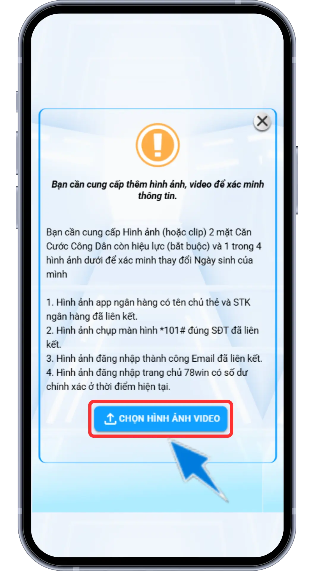 Bước 4 : Chọn hình ảnh/video >> Chọn Thư viện ảnh >> Tải lên tối thiểu 2 trong 4 yêu cầu hình ảnh từ hệ thống